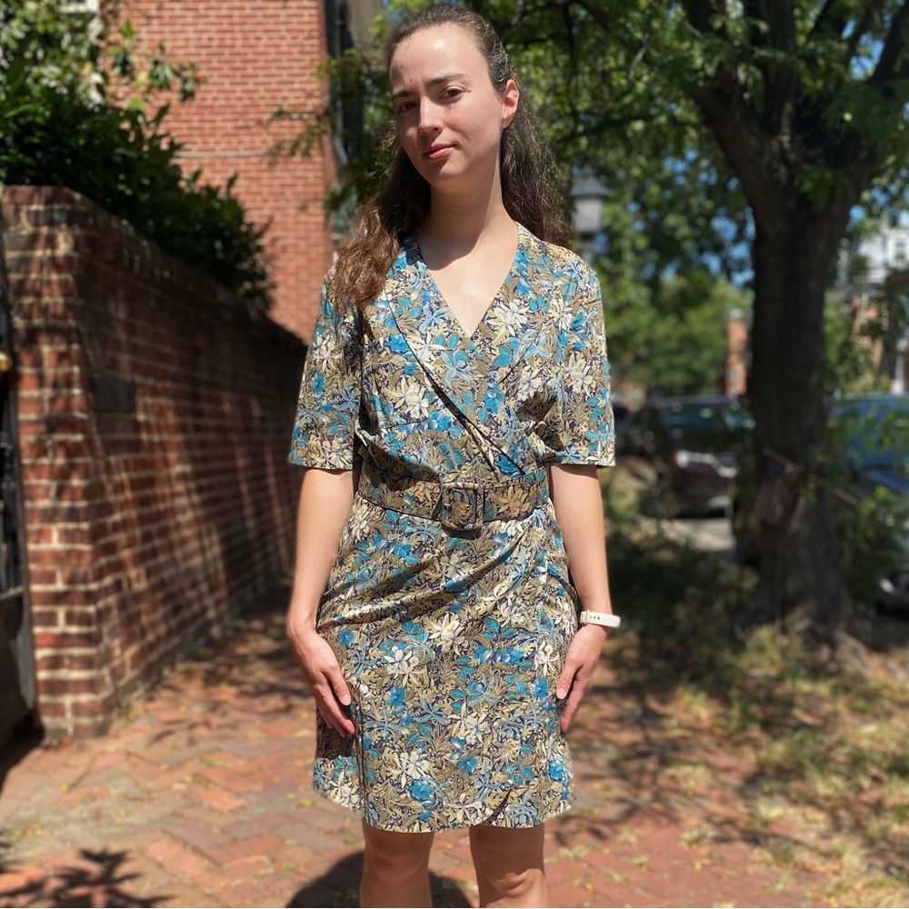 90s Vintage Les Copains Botanical Wrap Dress & Belt